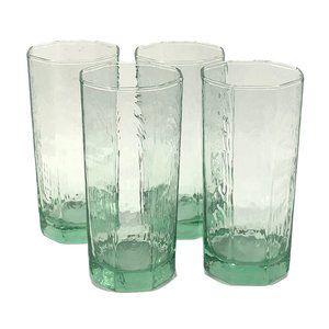 4ct Libbey Facets Green Color Textured Octagonal Tumbler Iced Tea Glass 6 in